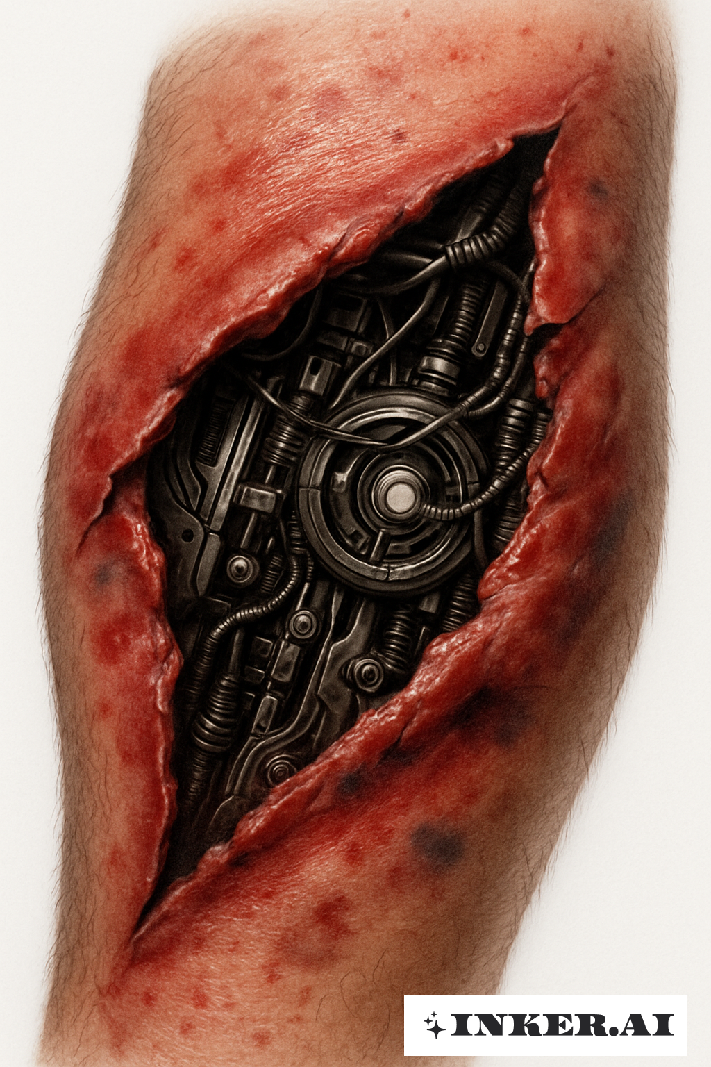 Peau Infectée Révélant des Parties Cybernétiques