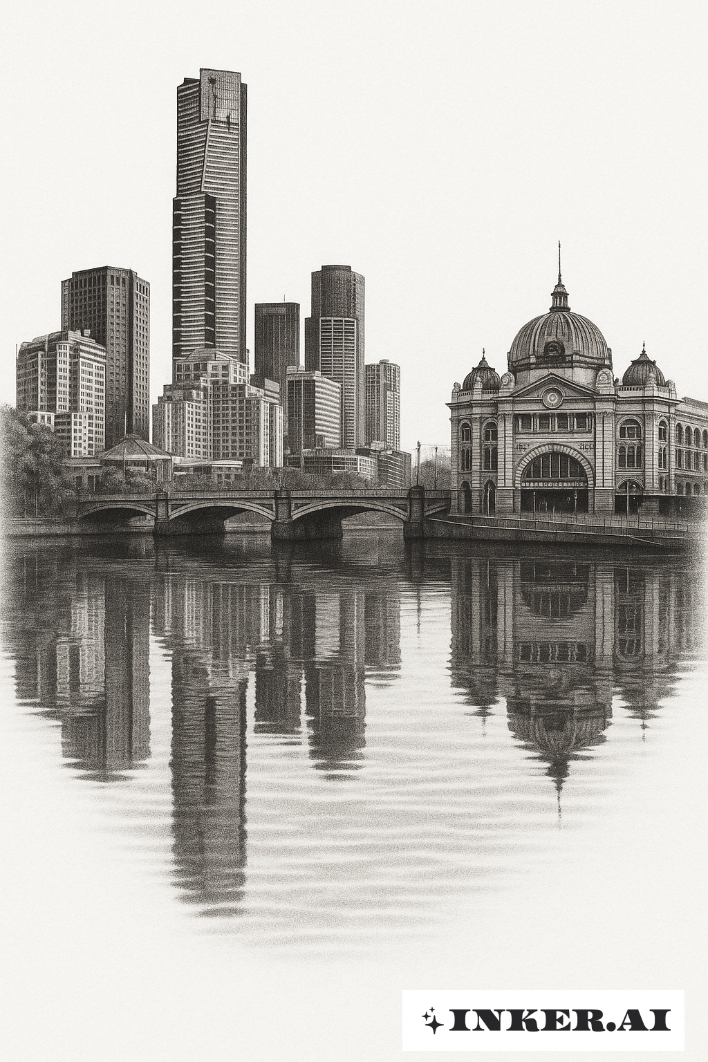 Đường chân trời thành phố Melbourne phản chiếu trong sông Yarra