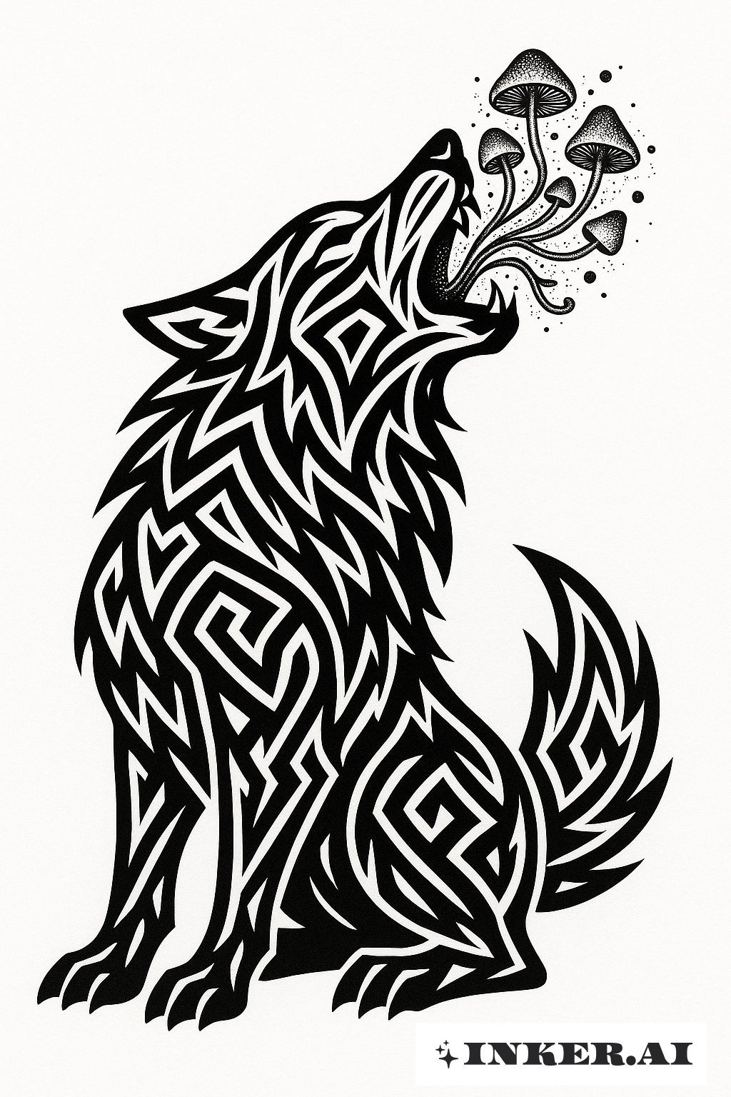 Un loup tribal hurlant des spores infectées