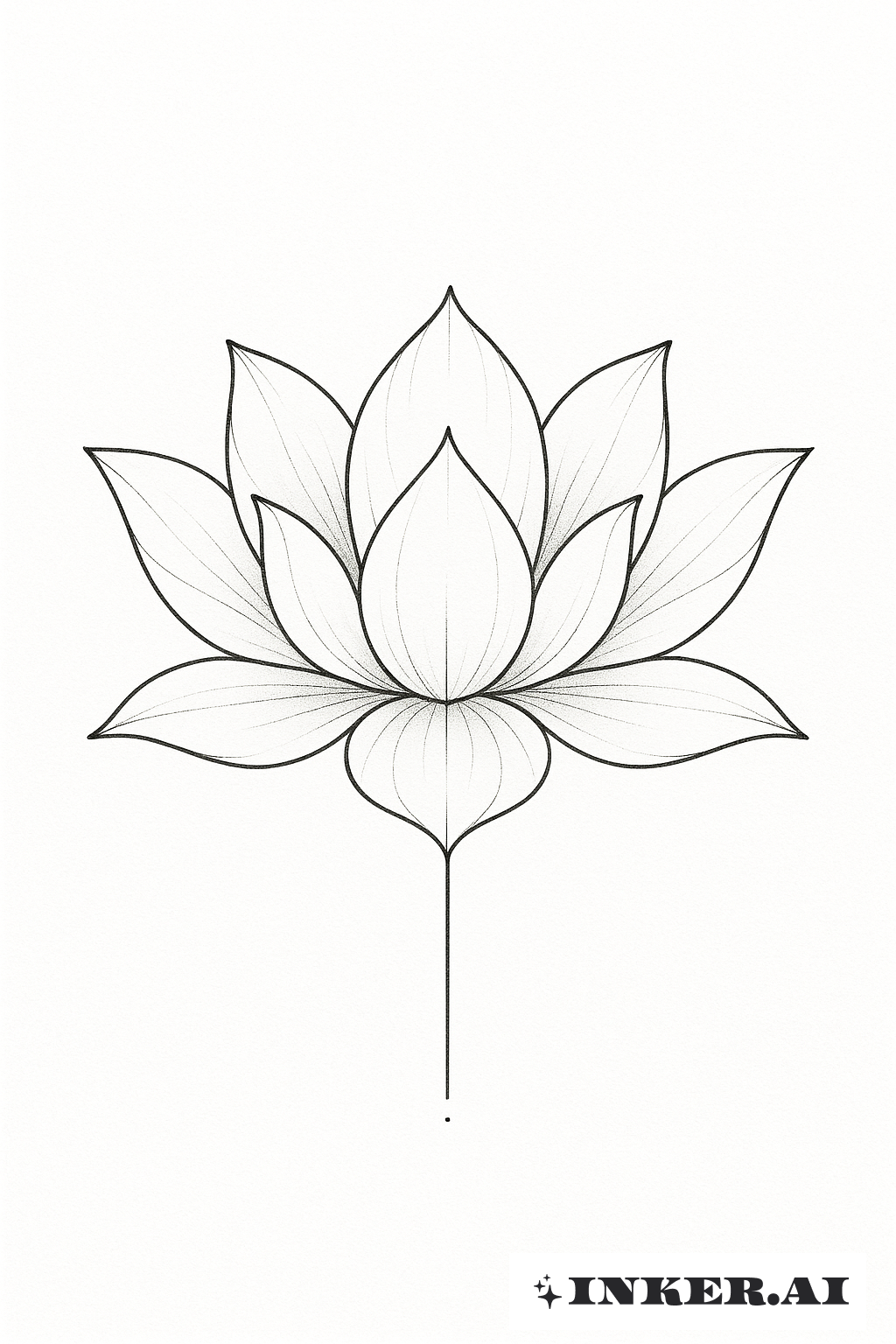 Un delicado tatuaje de flor de loto de líneas finas con pétalos y hojas detallados, exhibiendo un arte intrincado y un diseño armonioso.