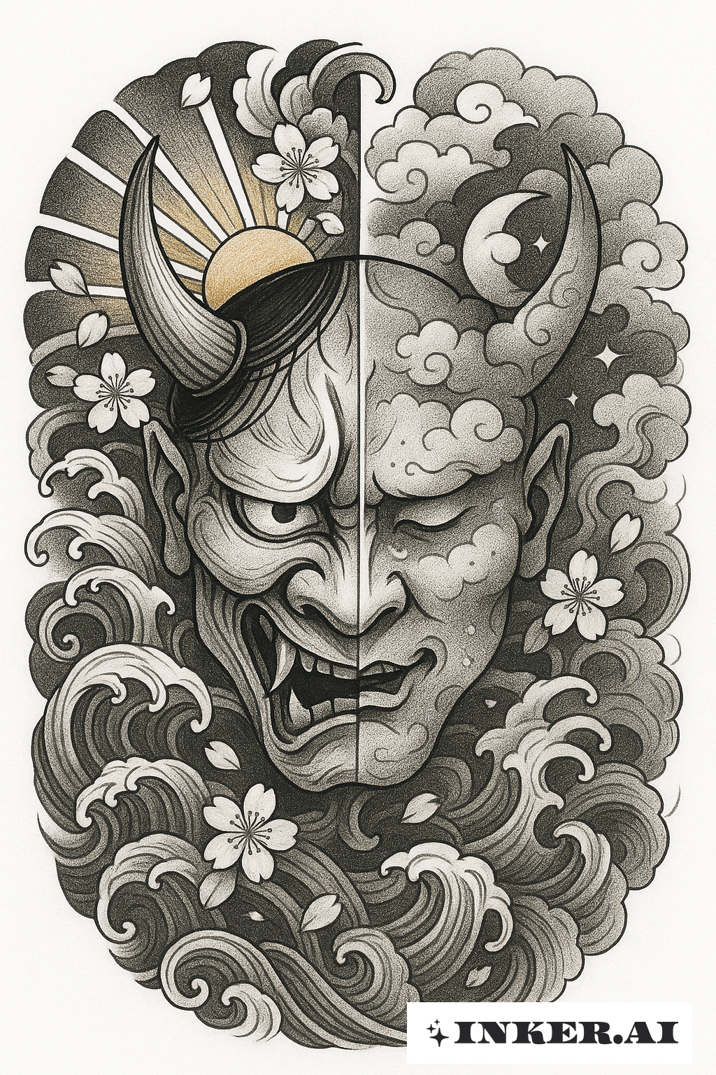 Mặt nạ Oni Chia Tách Mặt Trời Và Mặt Trăng