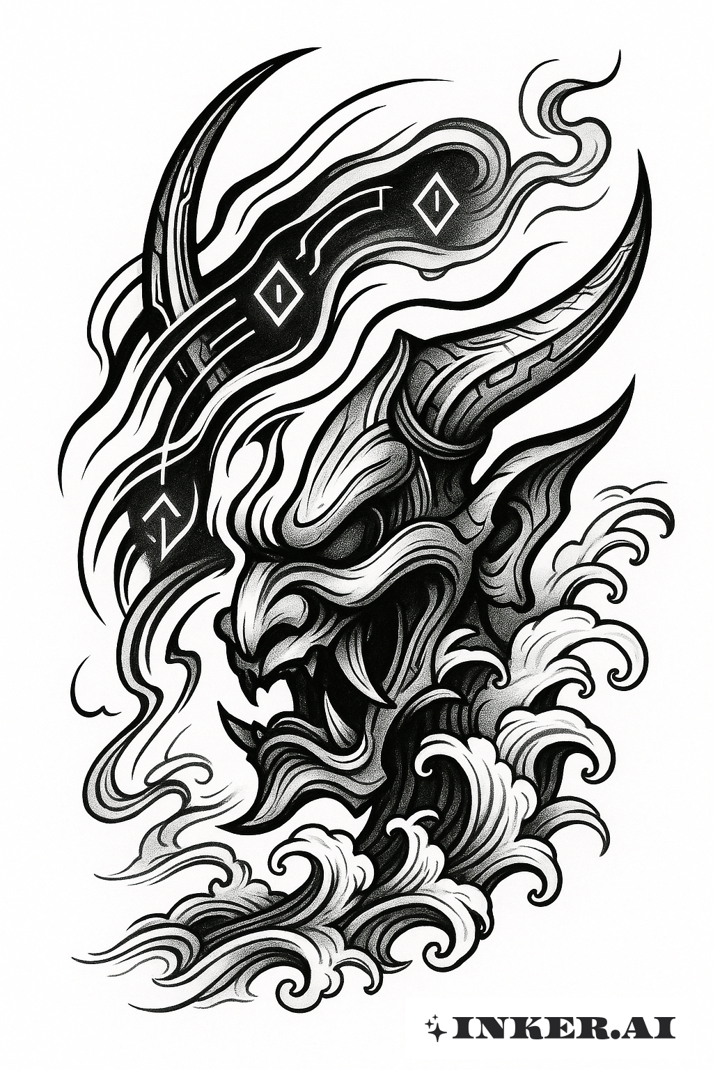 Flowing Cyber Sigilism Oni Horns