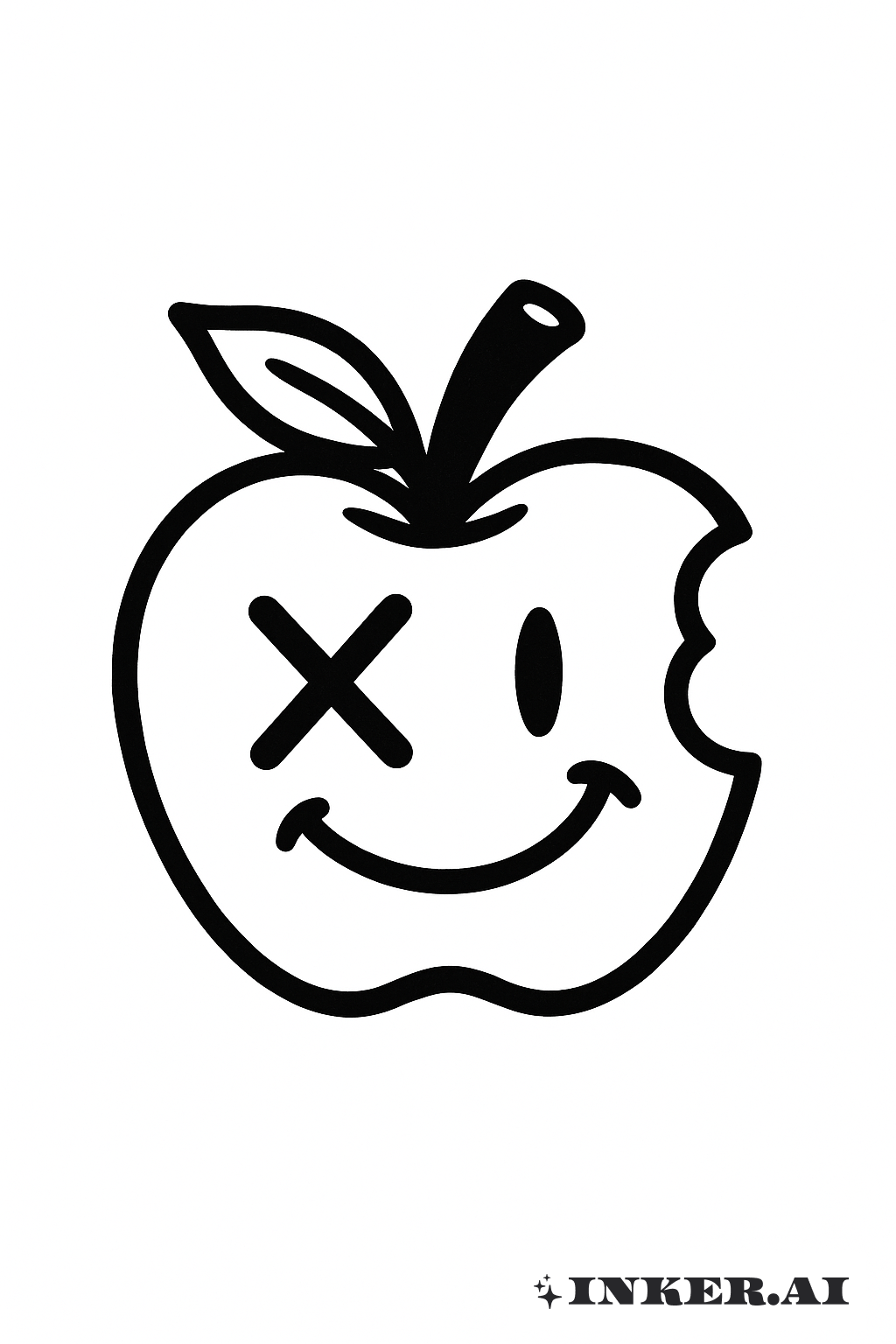 A Simple Cartoon Bad Apple with an X Eye
