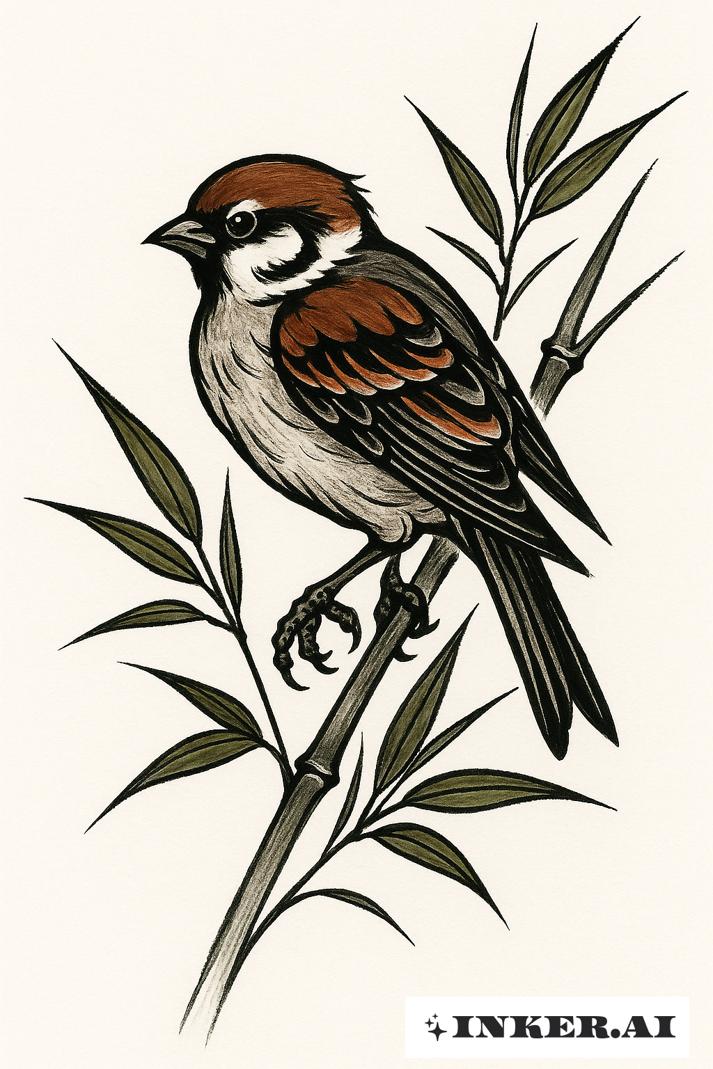 A Sparrow Perched On Bamboo