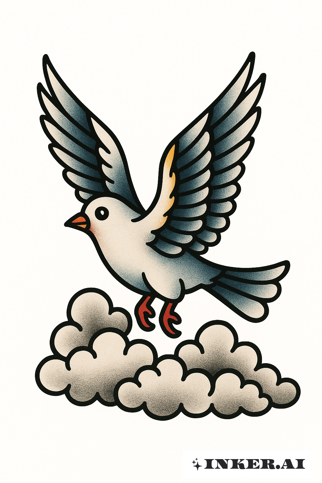 Colombe planant au-dessus des nuages duveteux