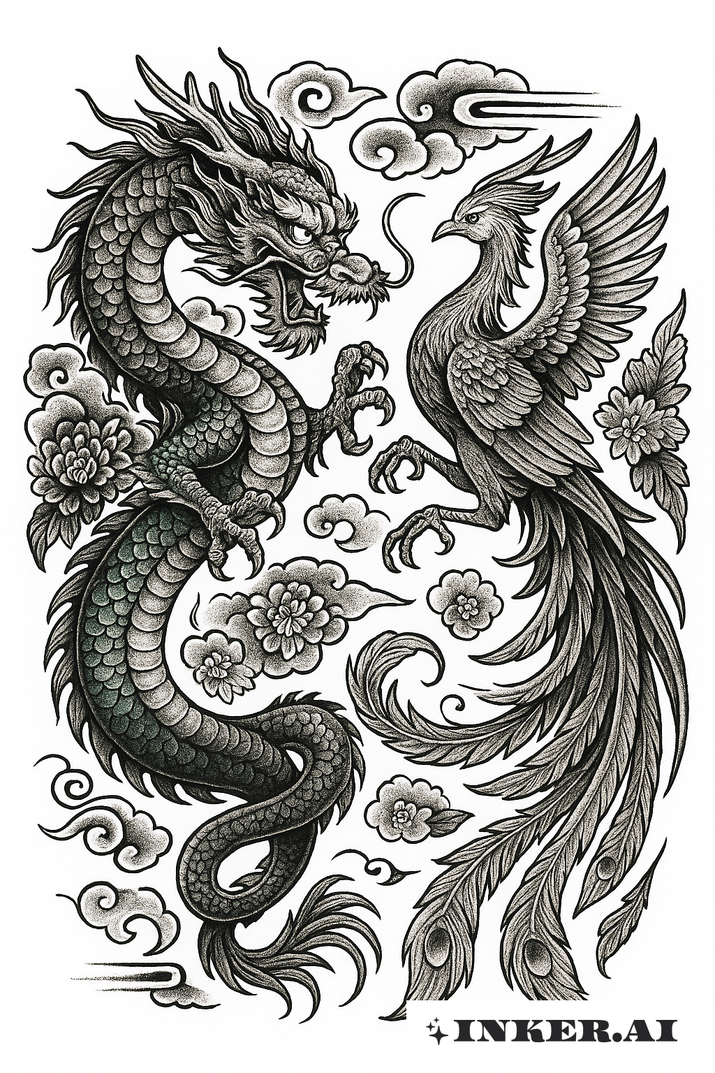 Dragon chinois et Phénix en Harmonie