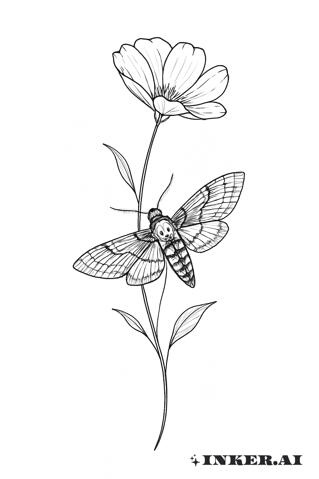Single Stem Flower With A Death Moth