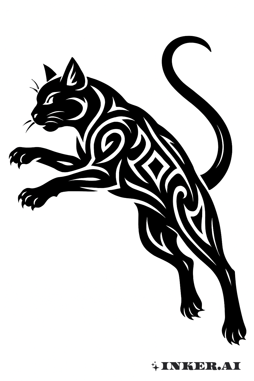 トライバル模様のジャンプする黒猫