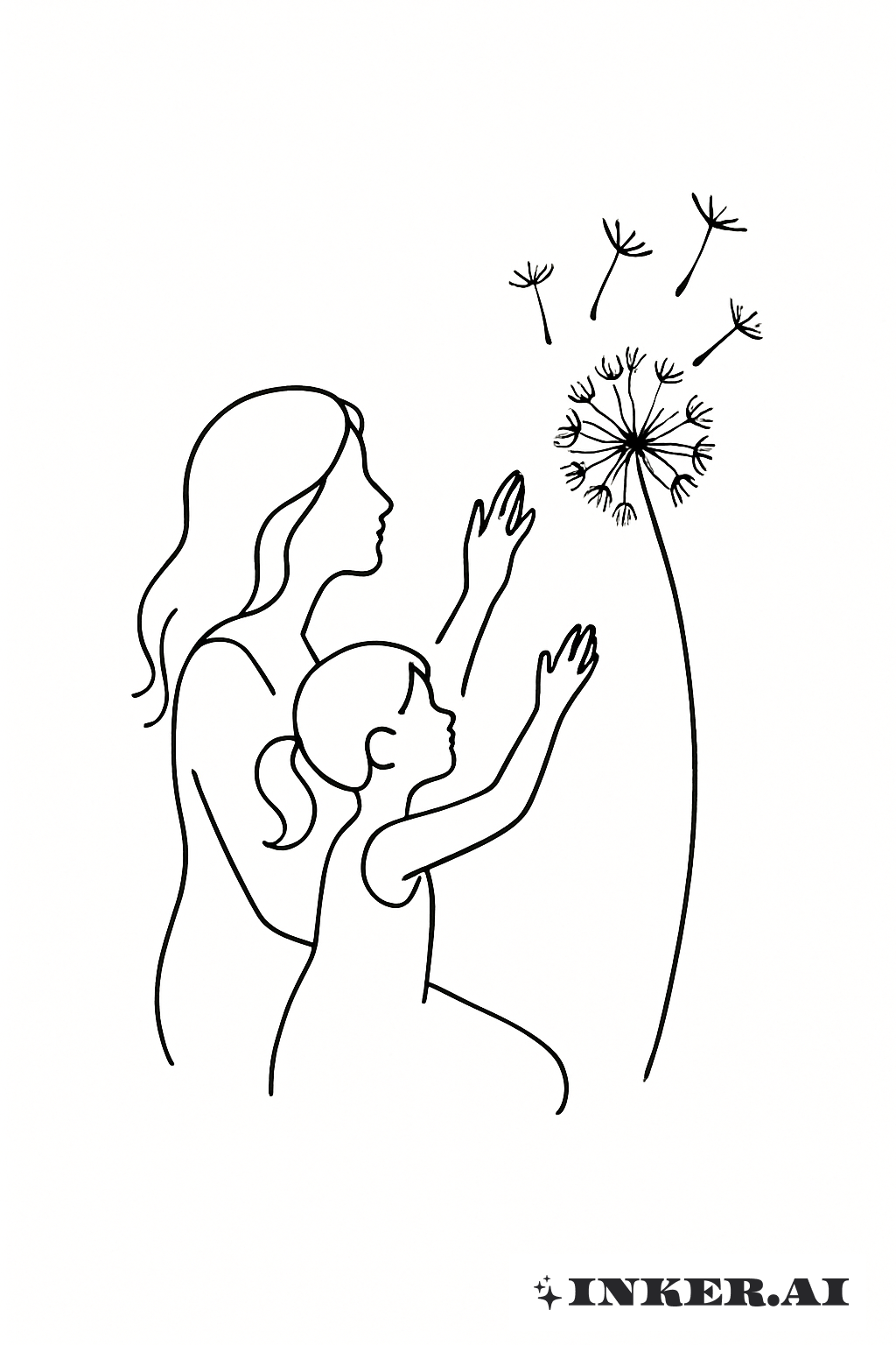 Silhuetas de Mãe e Filha com Dente-de-leão