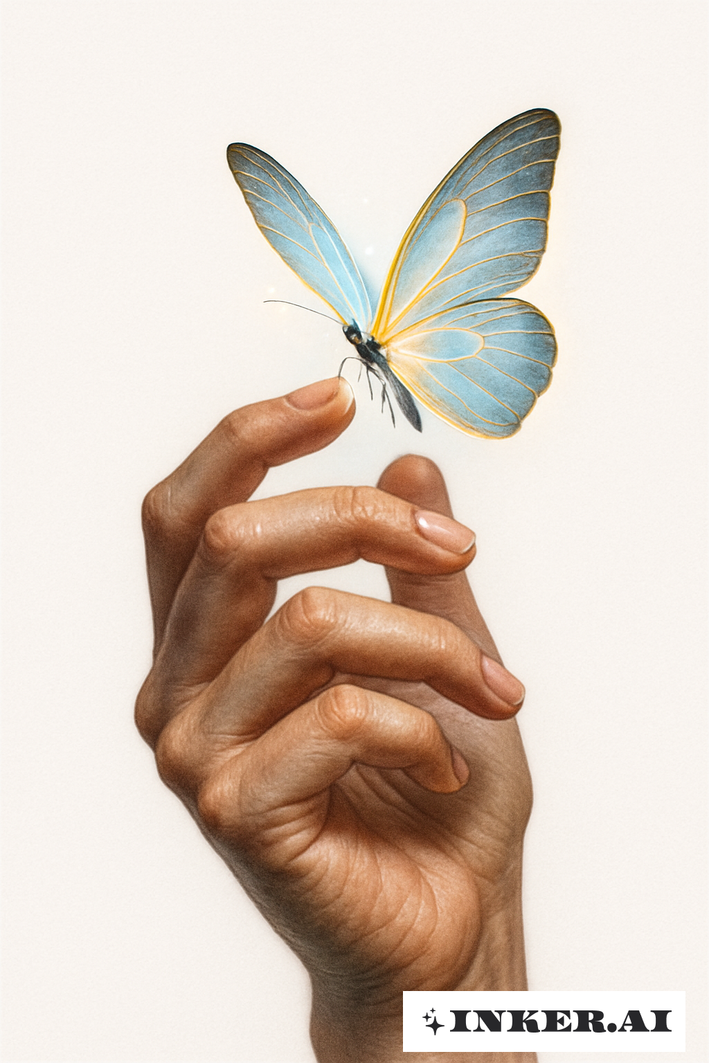 Z世代の手が輝く蝶を持っている