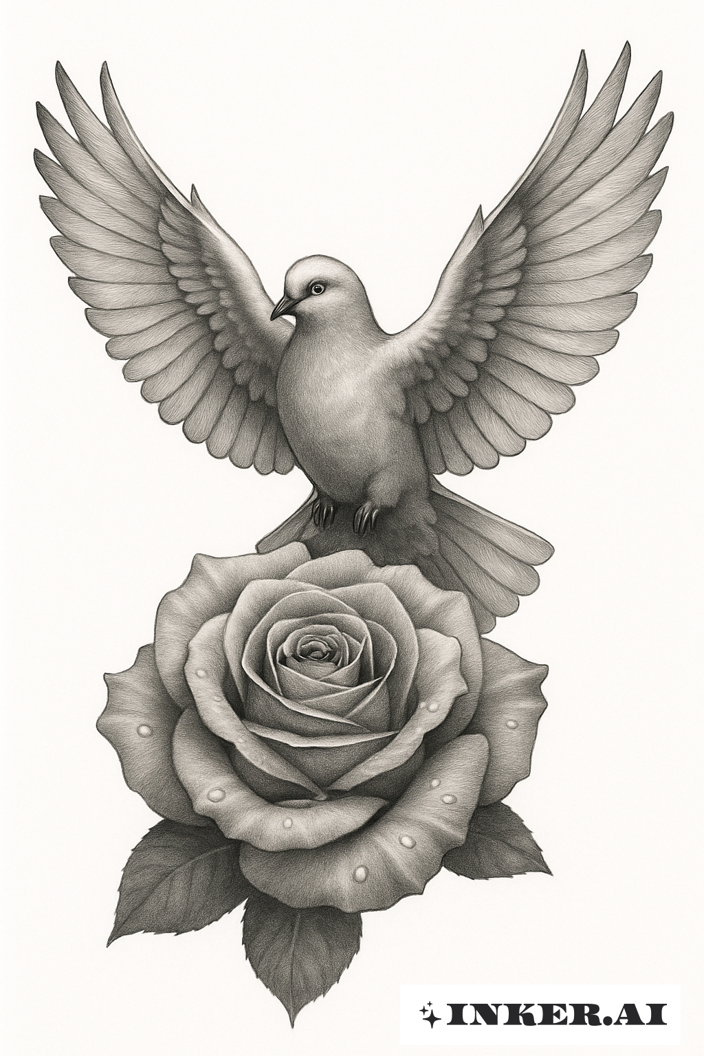 Colombe en Grisaille et Rose Hyperréaliste