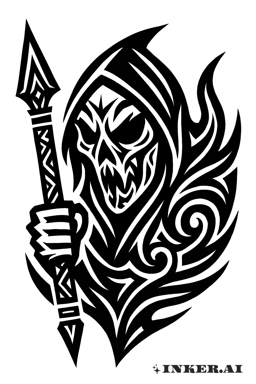 Sharp Lined Ghost Face With A Spear