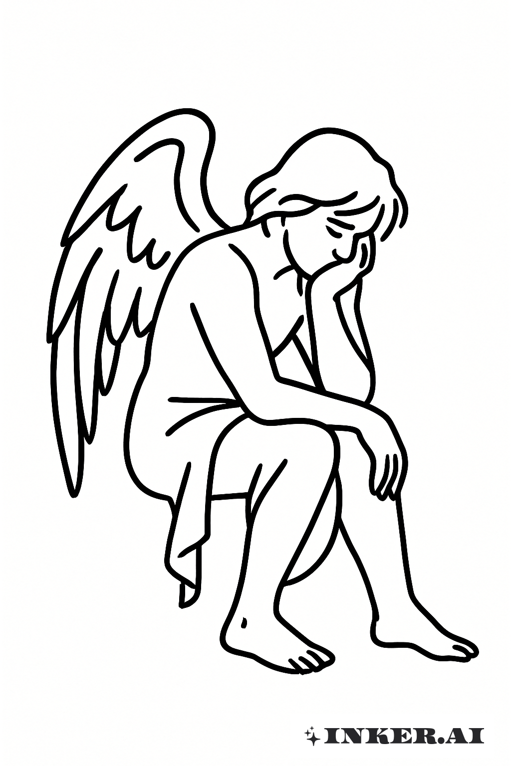 Fallen Angel Simple Stencil Outline