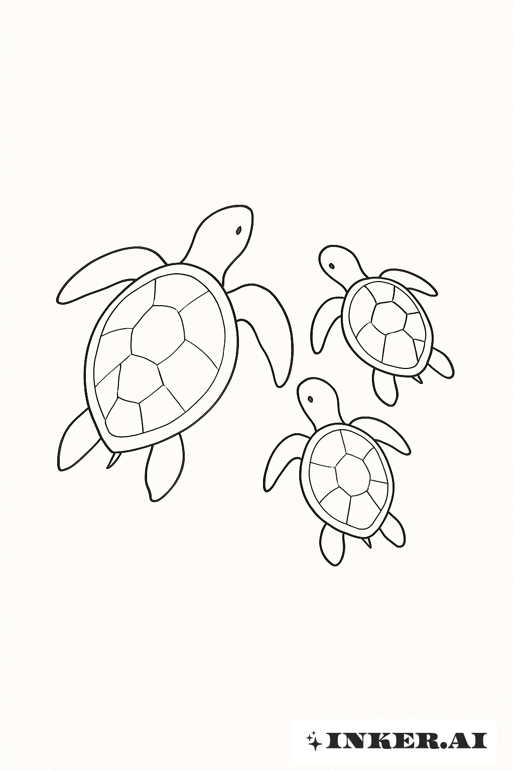 A Family Of Three Sea Turtle Silhouettes