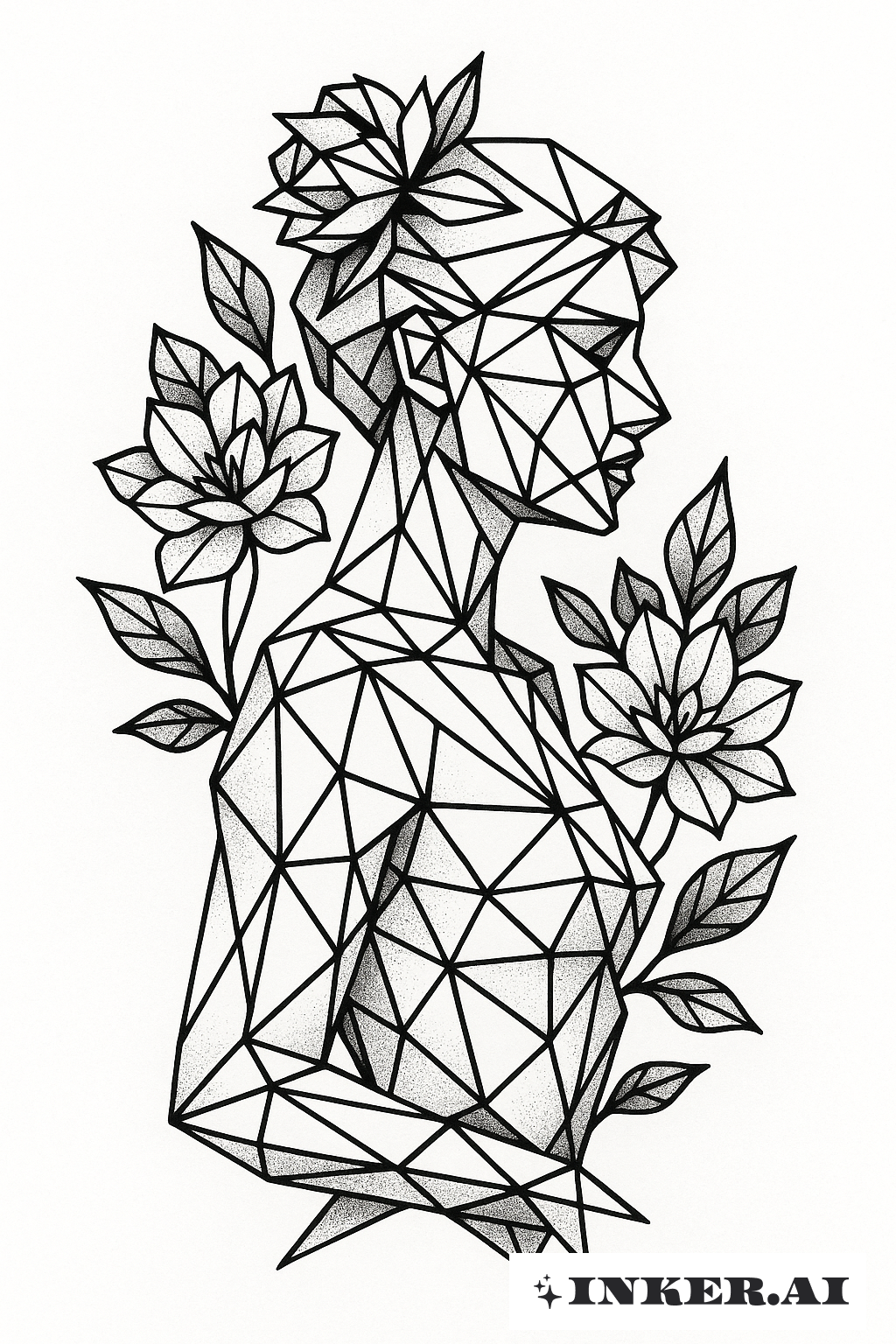 Persephone's Form Made Of Triangles And Flowers