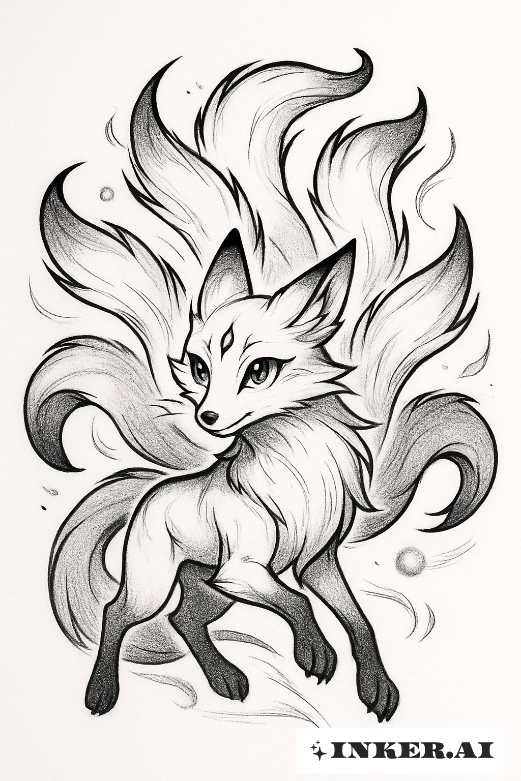 Raposa Espiritual com Nove Caudas na Coxa