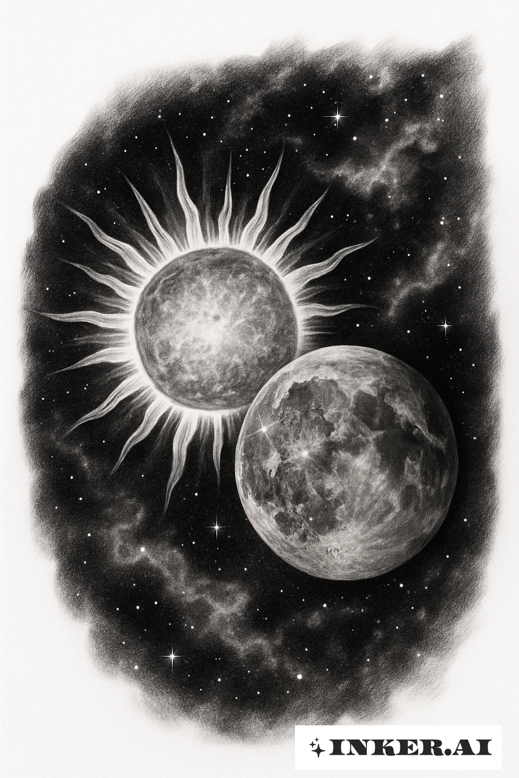 宇宙の中の写実的な太陽と月