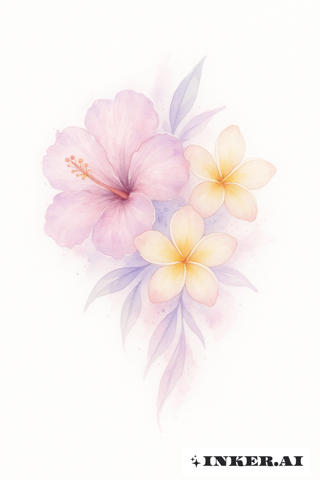 Soft Watercolor Hibiscus And Plumeria
