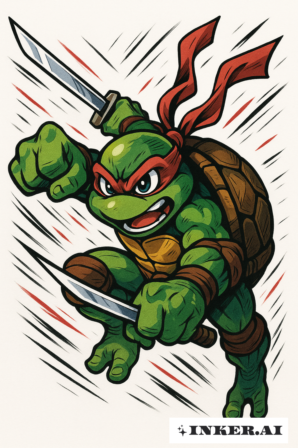 Tortuga Ninja En Pose De Acción Anime