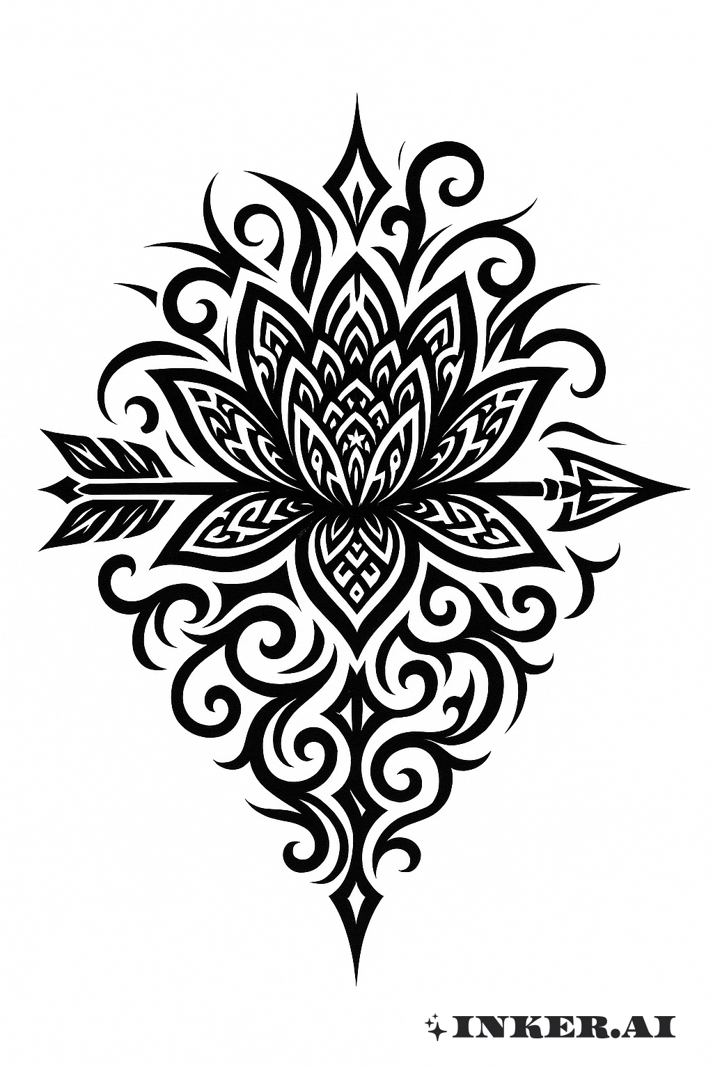 Tribal Patterned Water Lily And Arrow