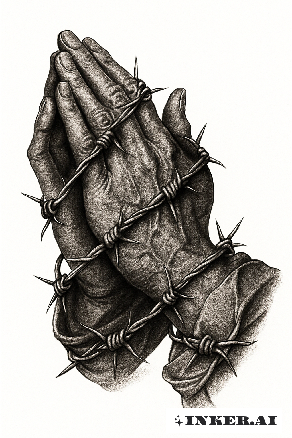 Praying Hands Wrapped in Barbed Wire