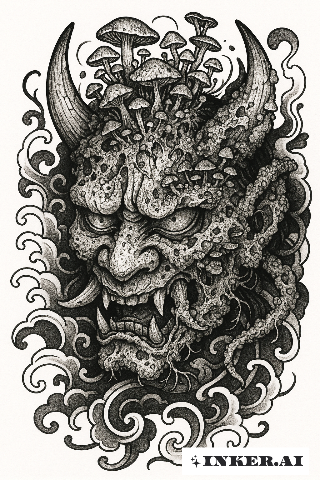 Masque d'Oni infecté avec Croissance Fongique