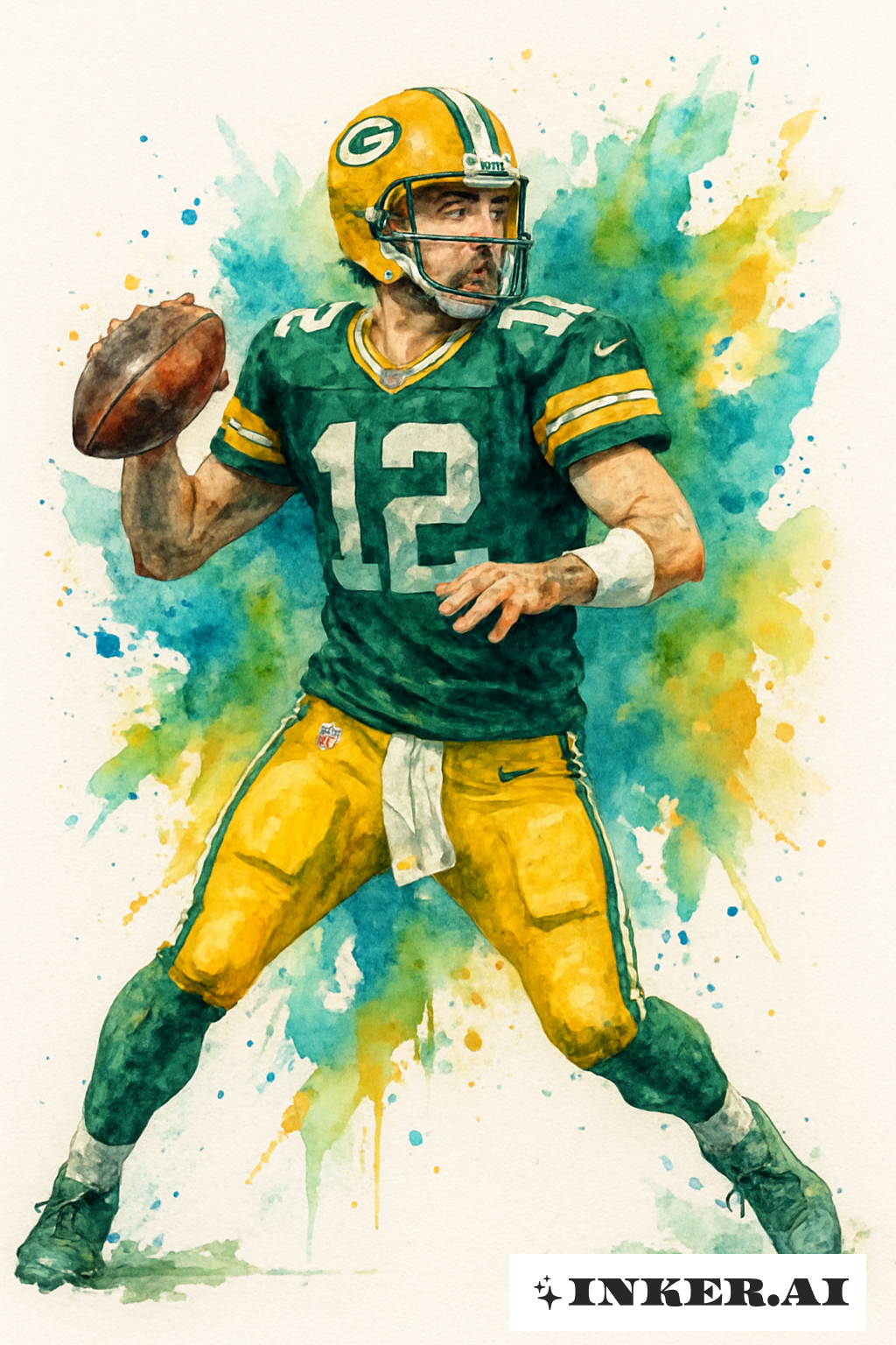 水彩溅洒在阿伦·罗杰斯的背后