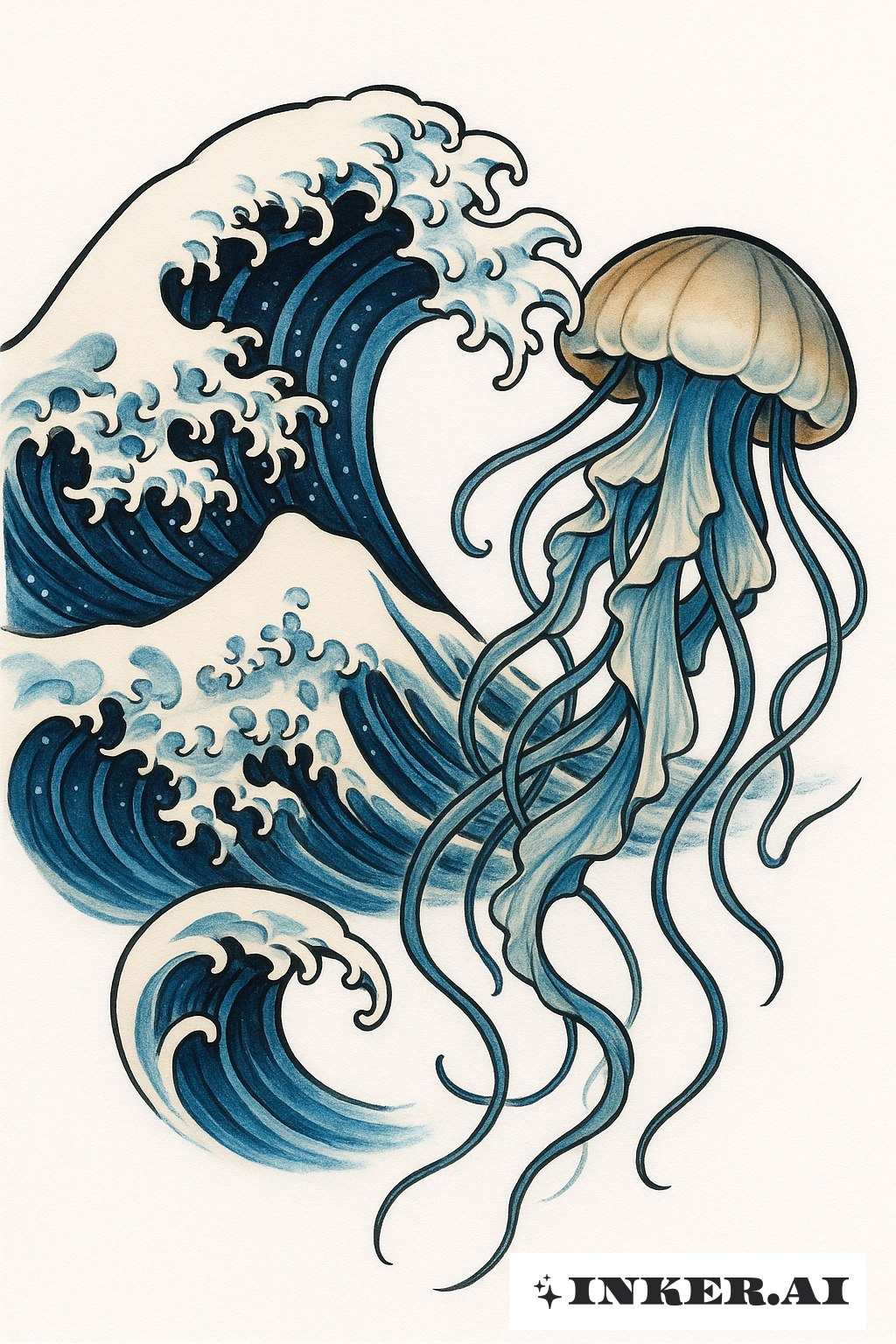 The Great Wave And A Drifting Jellyfish
