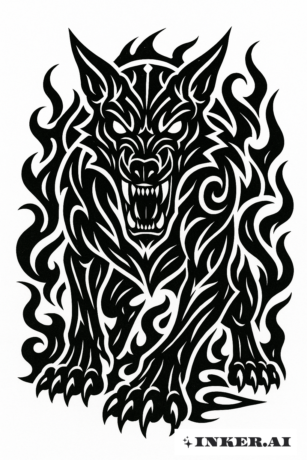 Ein Übernatürlicher Höllenhund in Kühnem Tribal-Style