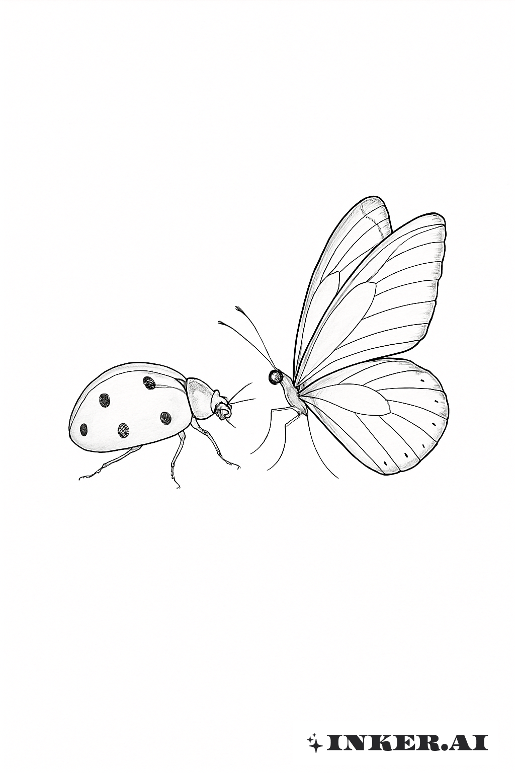 Delicate Ladybug Meets A Butterfly