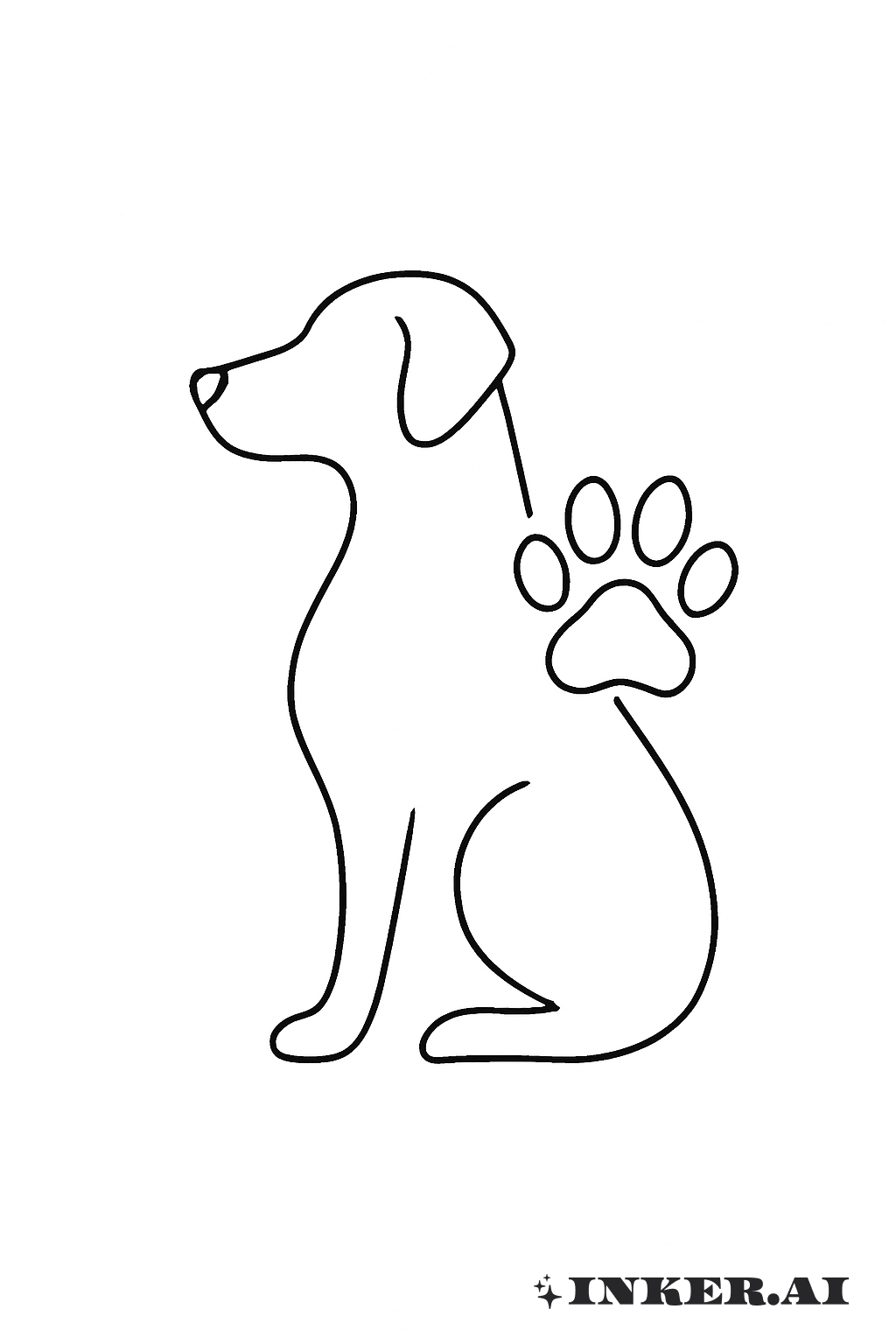 Silhouette en ligne continue de chien et patte de chien
