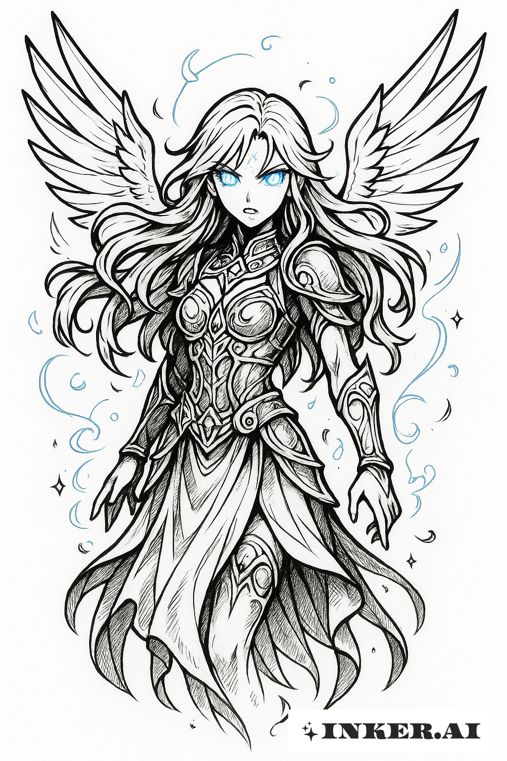 Um Anjo Sobrenatural de Anime com Olhos Azuis Brilhantes