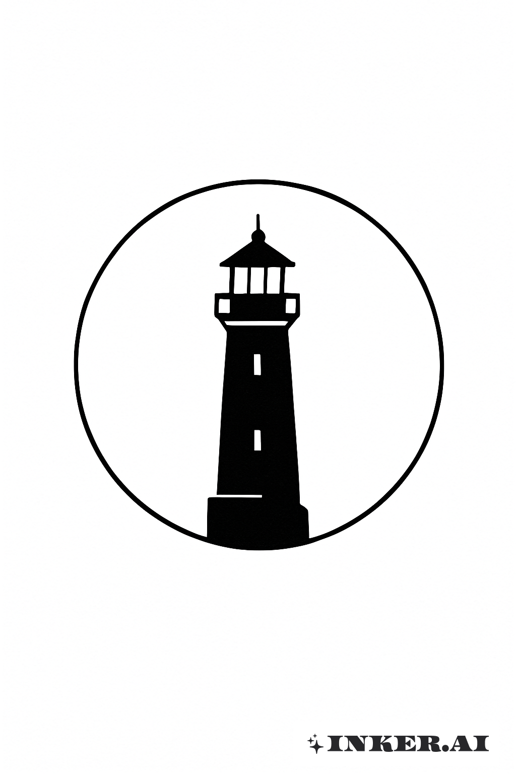 Silhouette de phare contre un cercle