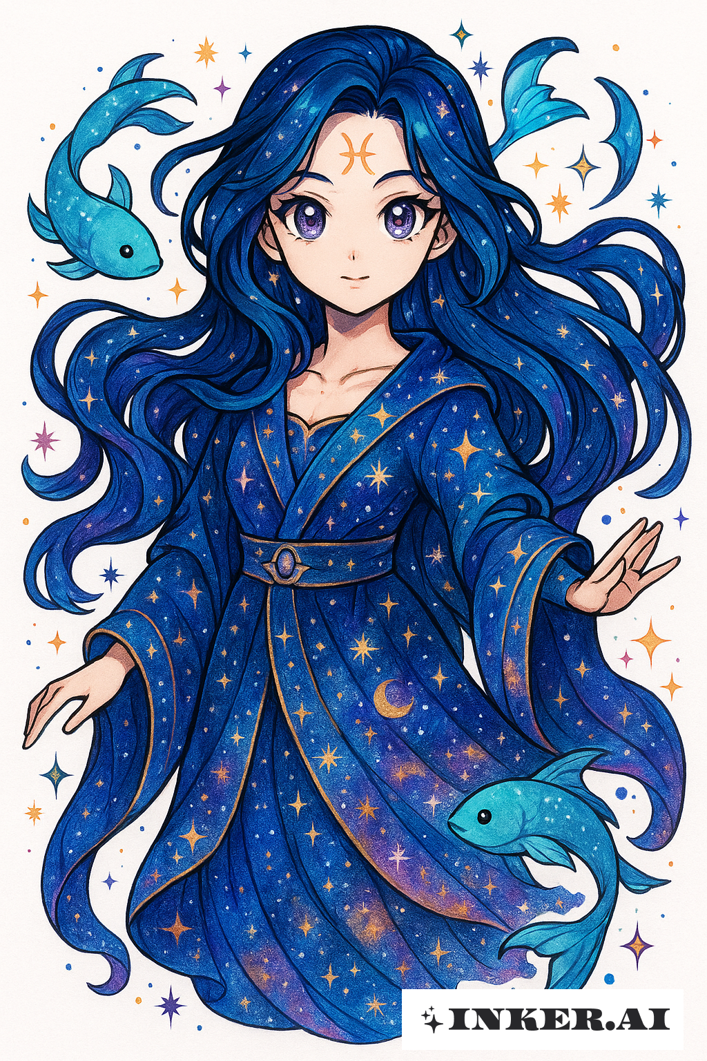 Celestial Pisces Goddess In Cosmic Robes