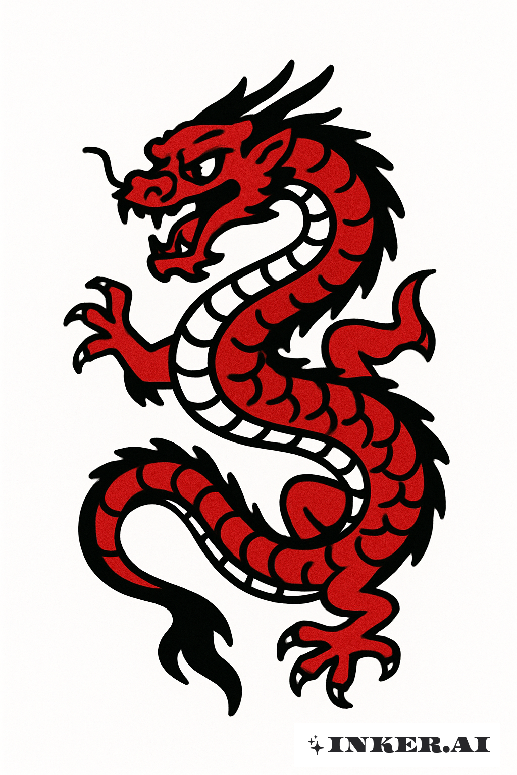 Figura de Dragão Japonês Vermelho e Preto