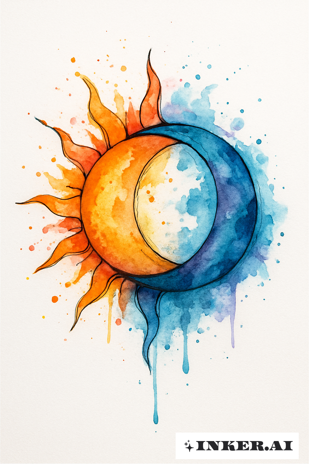 太陽と月の抽象的な色彩の爆発