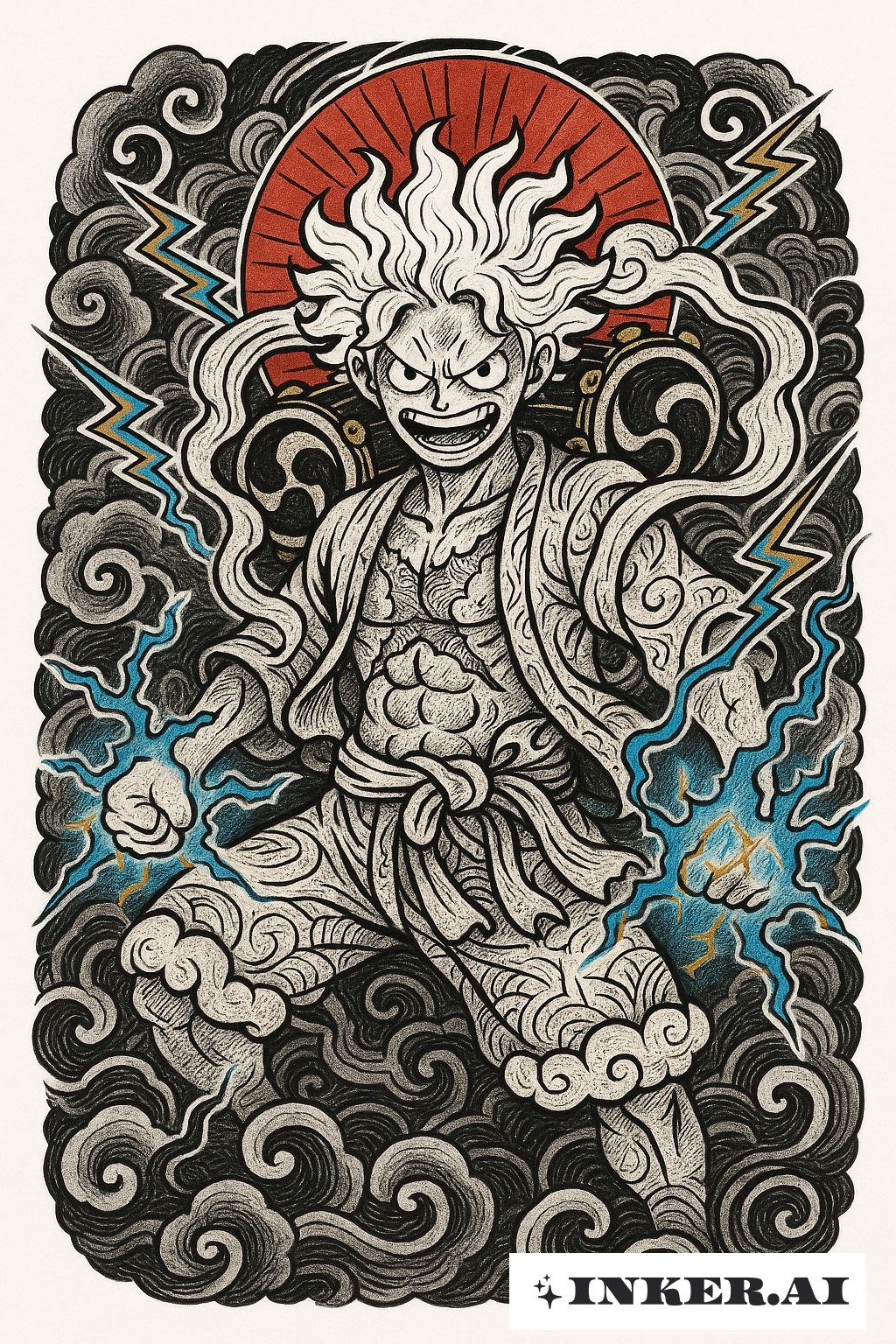 Luffy's One Piece Gear 5 Dạng Thần Sấm Raijin