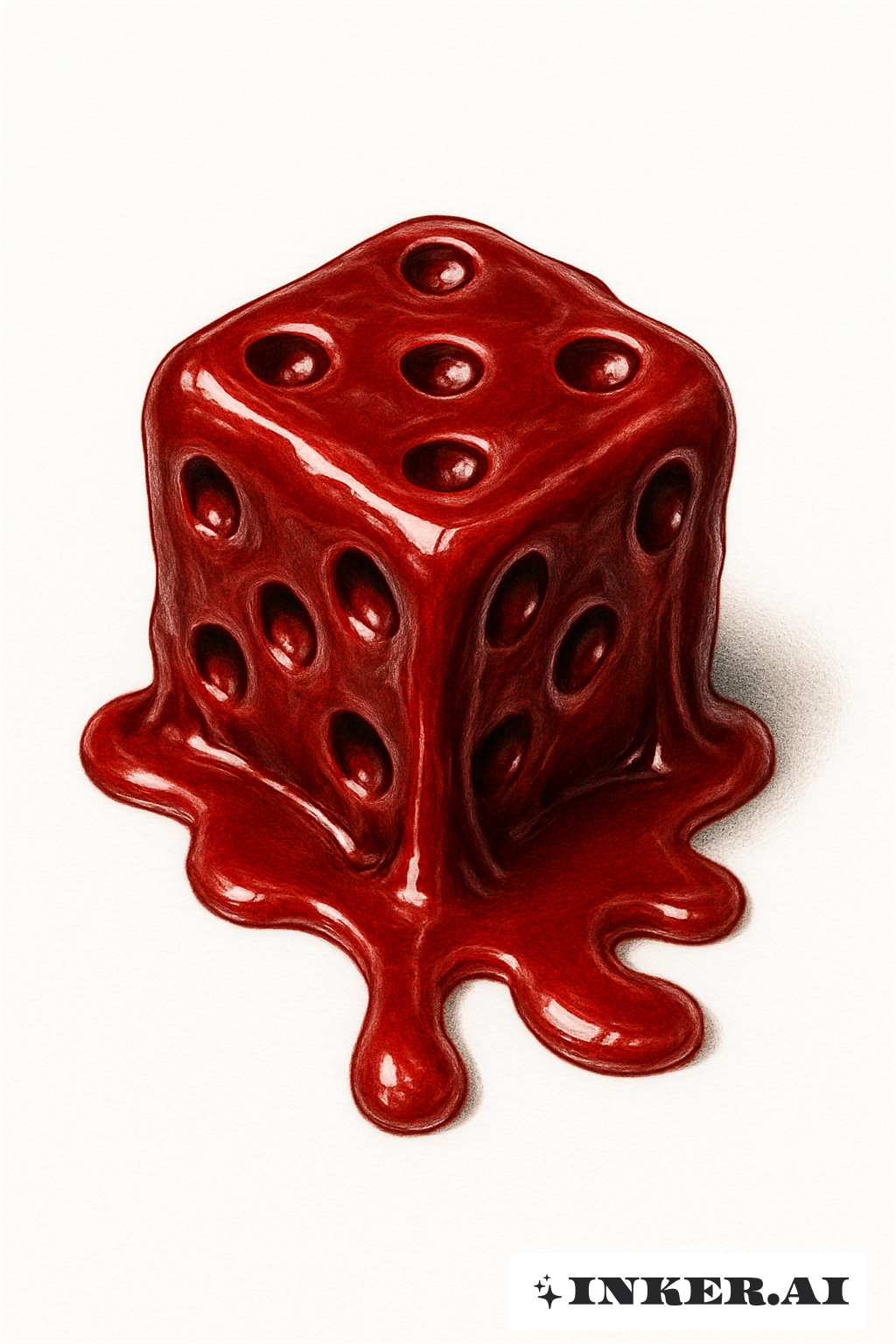 A Red Wax Dice Melting onto a Surface