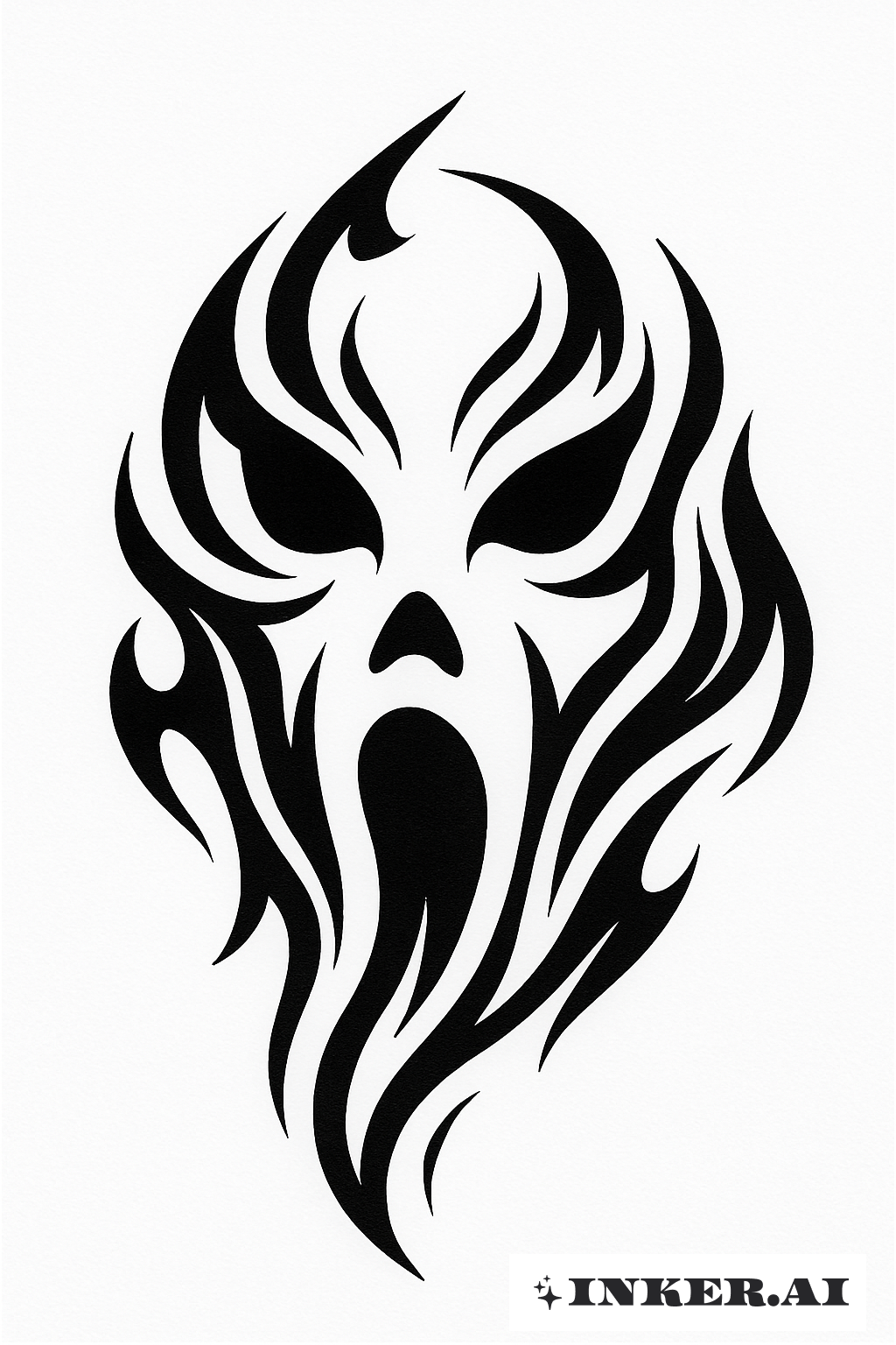 Flowing Tribal Lines Forming A Ghost Face
