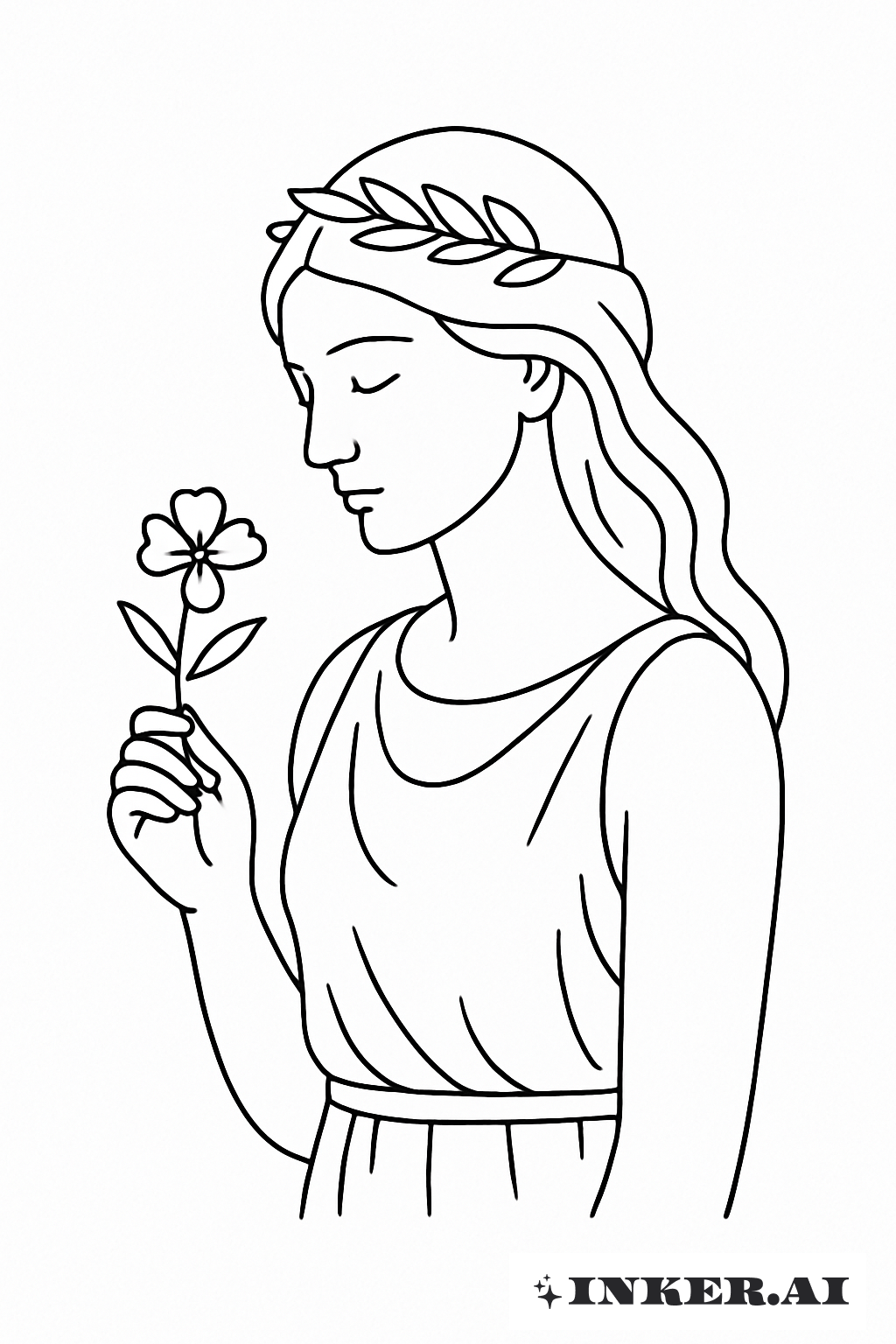 Simple Outline Of Persephone Holding A Flower