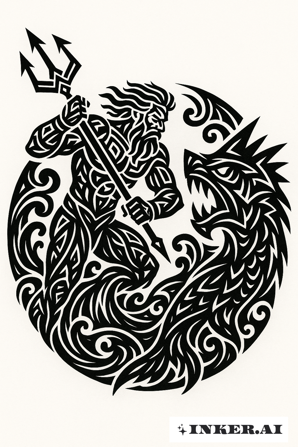 Poseidon Wrestling A Tribal Sea Beast