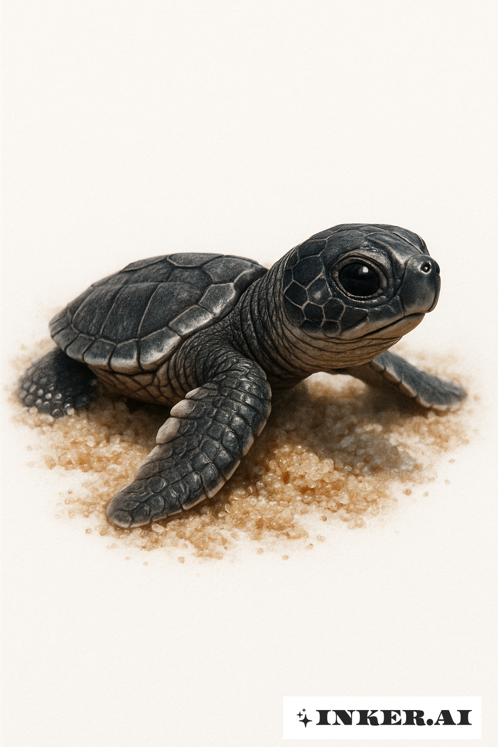 Realistic Baby Sea Turtle Hatching On Sand