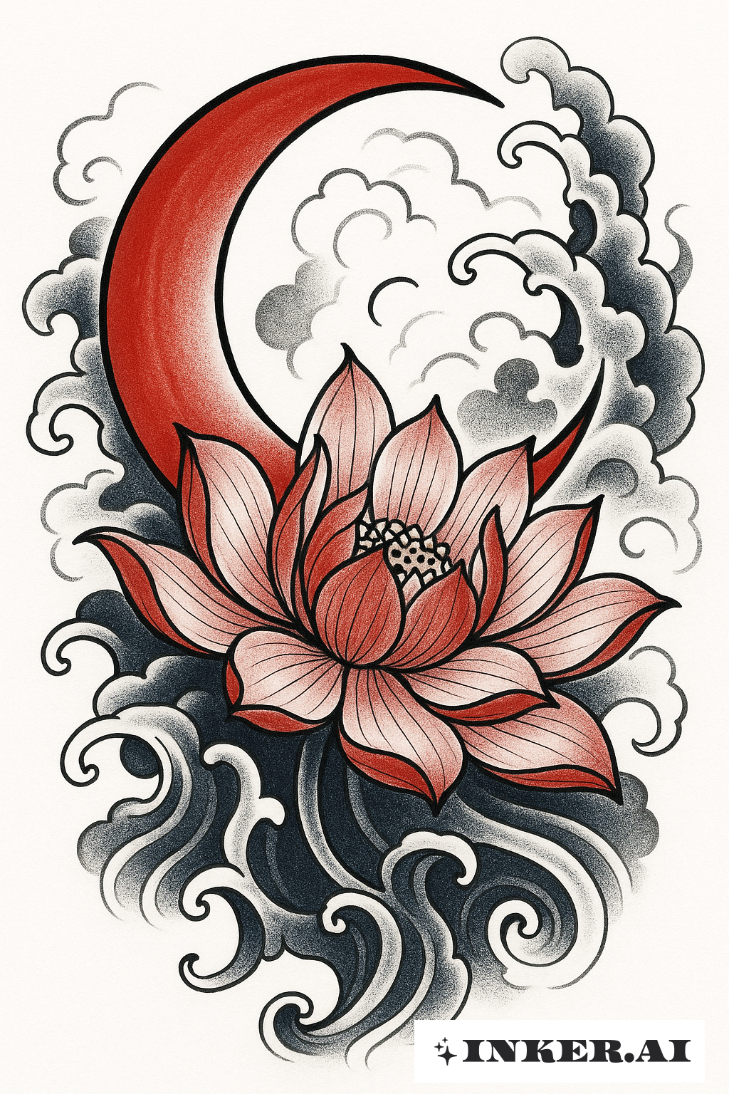 A Red Crescent Moon And A Lotus Bloom