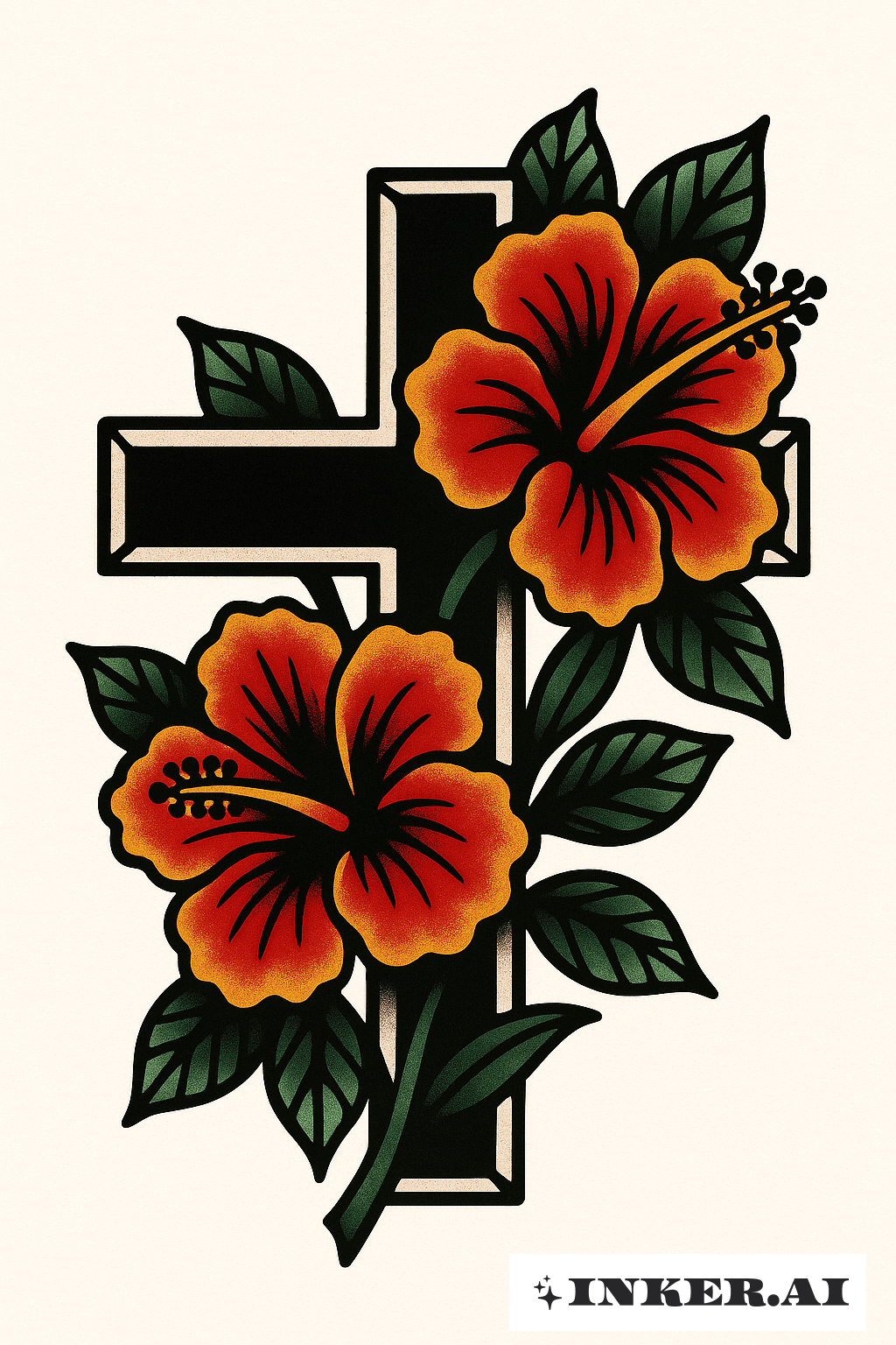 Cruz con un Hibiscus Audaz