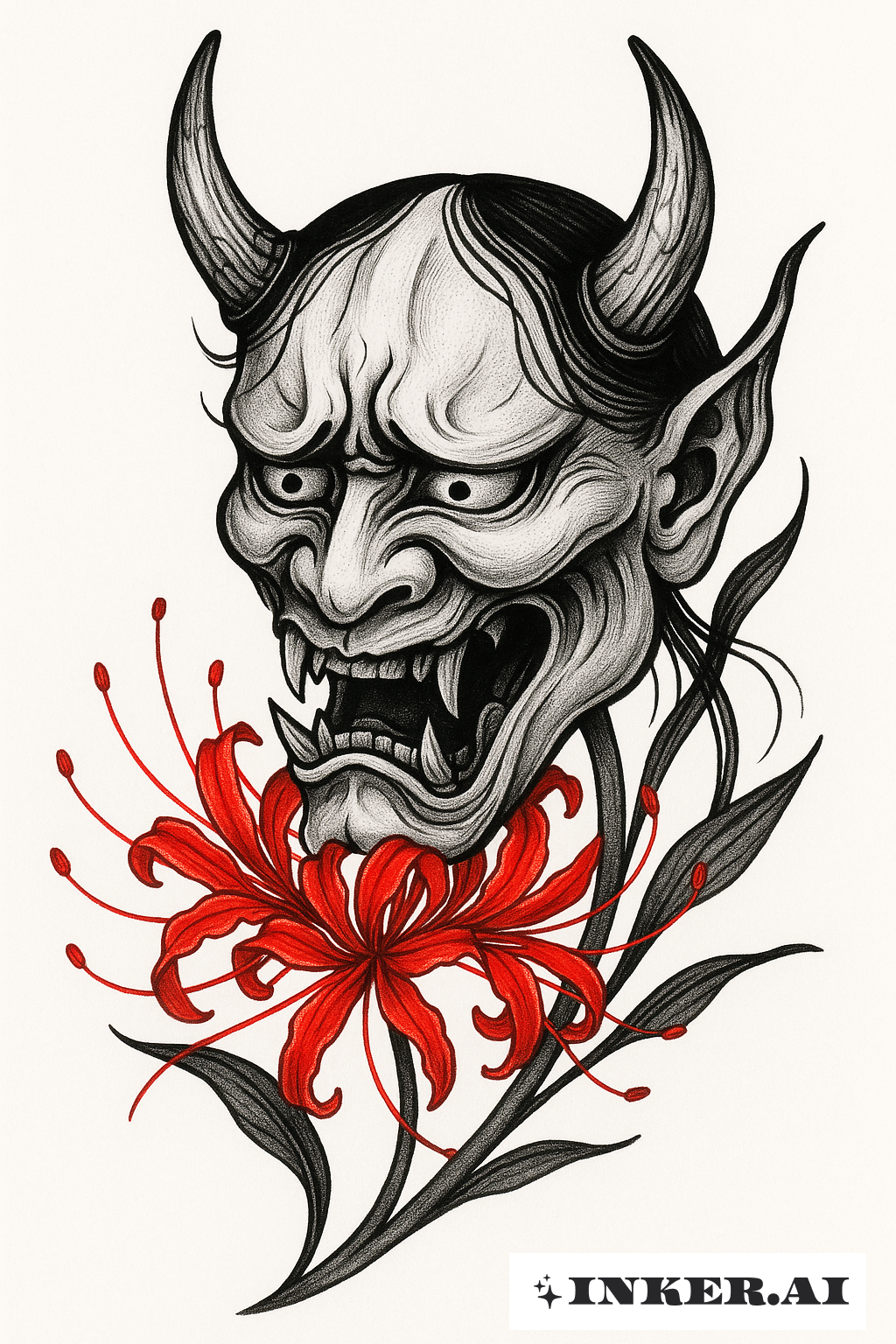 Mặt nạ Hannya với Hoa Bỉ Ngạn Đỏ