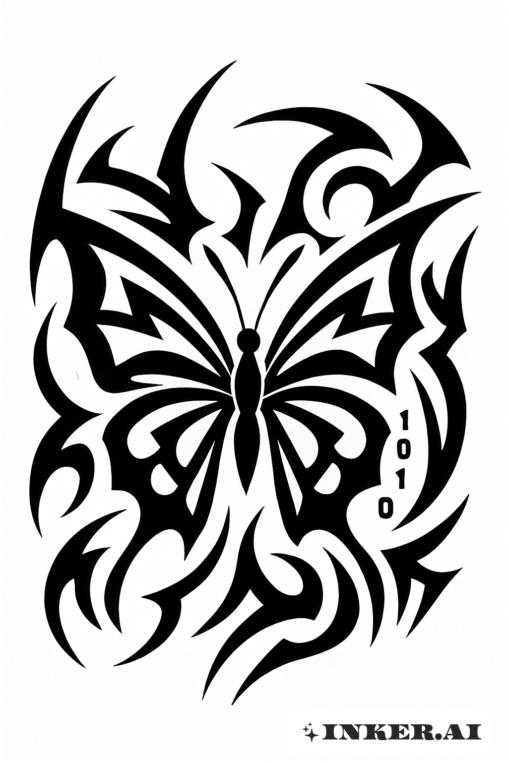 トライバルブラックの太線で描かれたZ世代の蝶