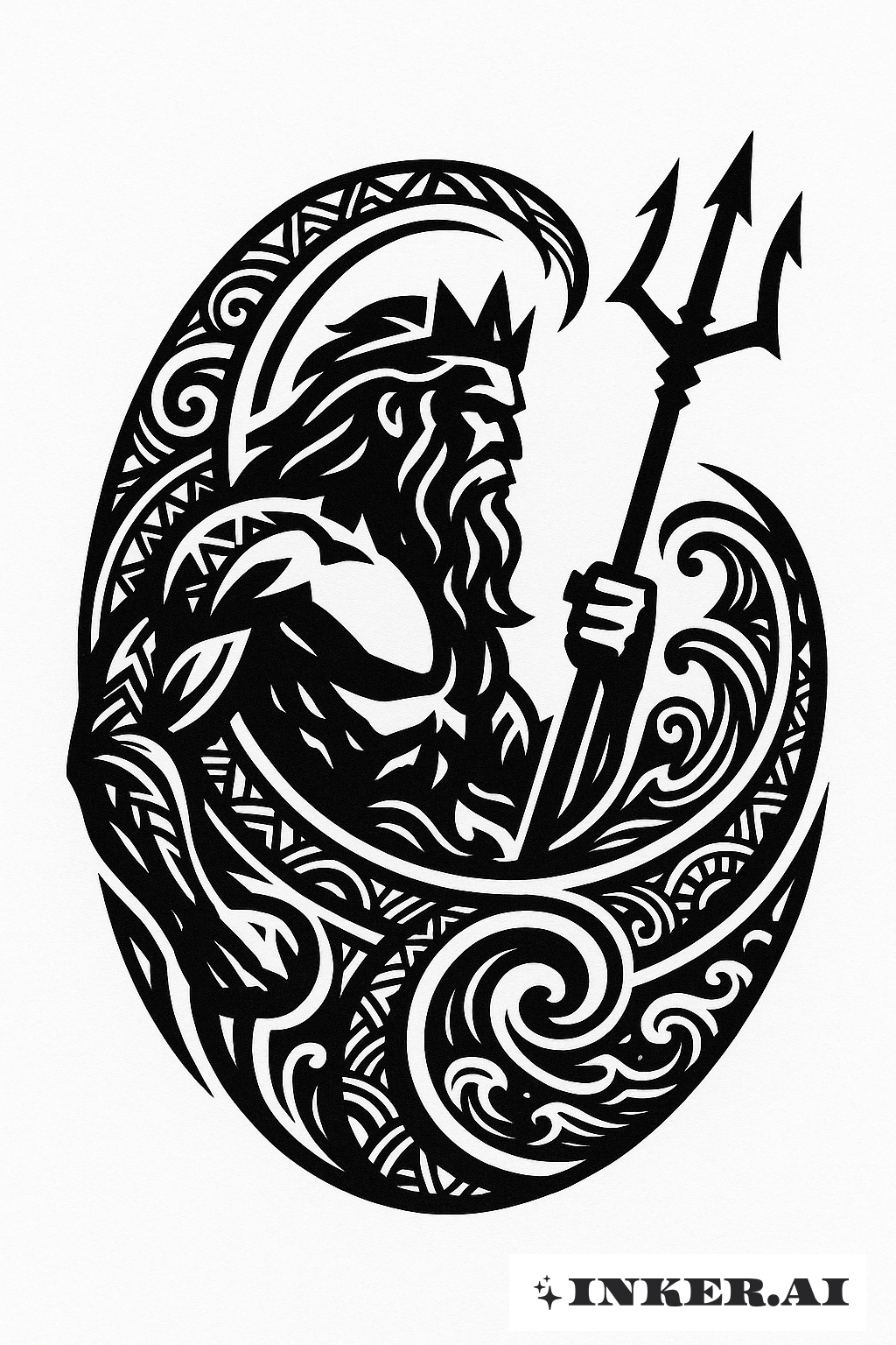 Poseidon's Form In A Polynesian Swirl Pattern