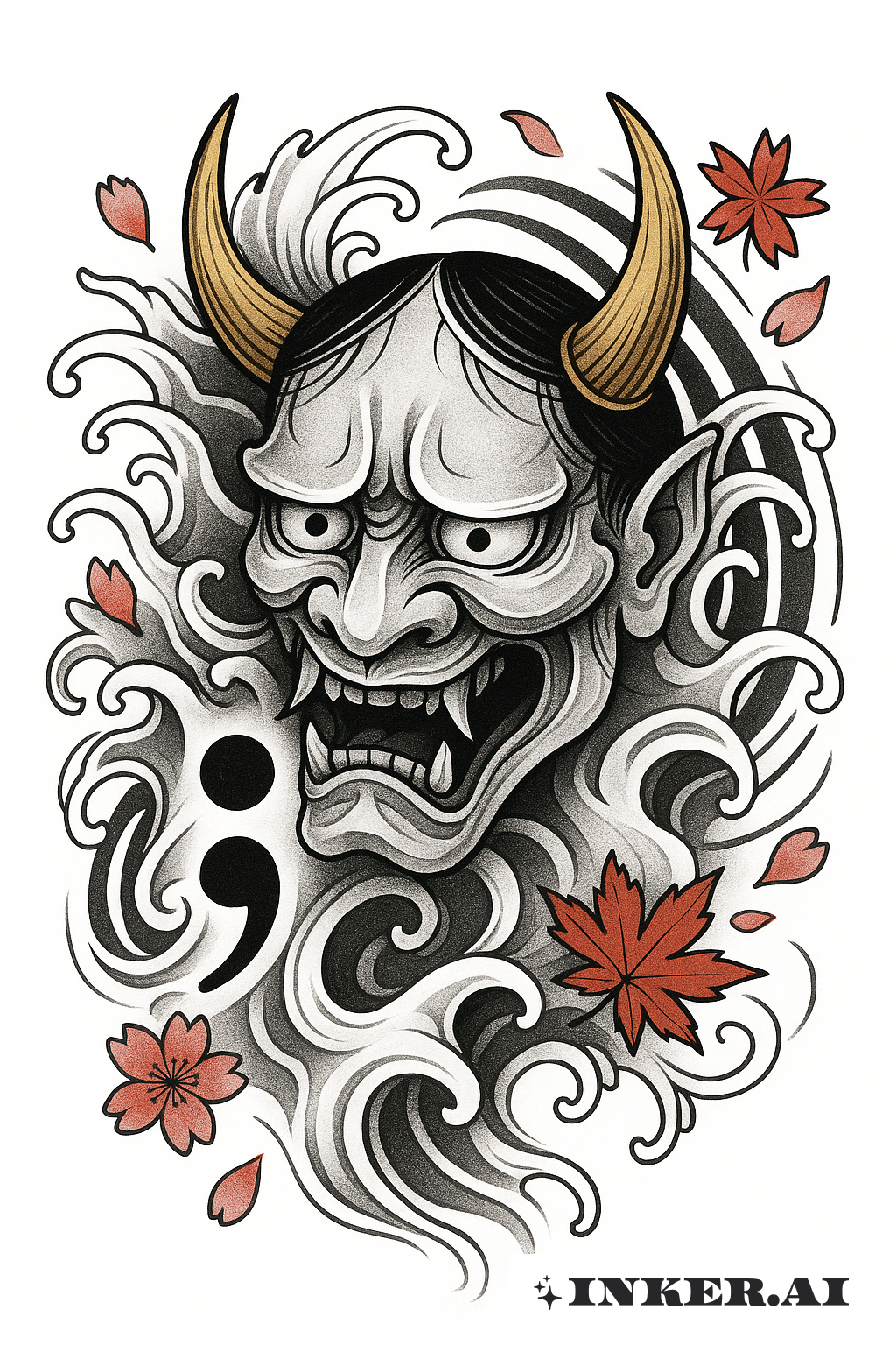 Masque Hannya et un point-virgule