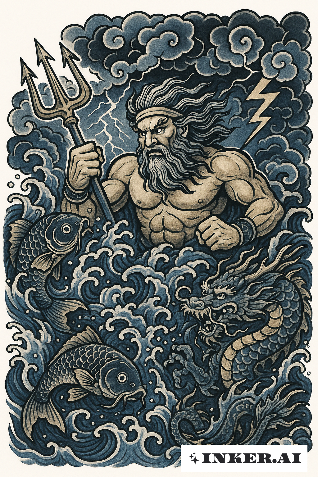 Poseidon's Fury In A Traditional Japanese Storm