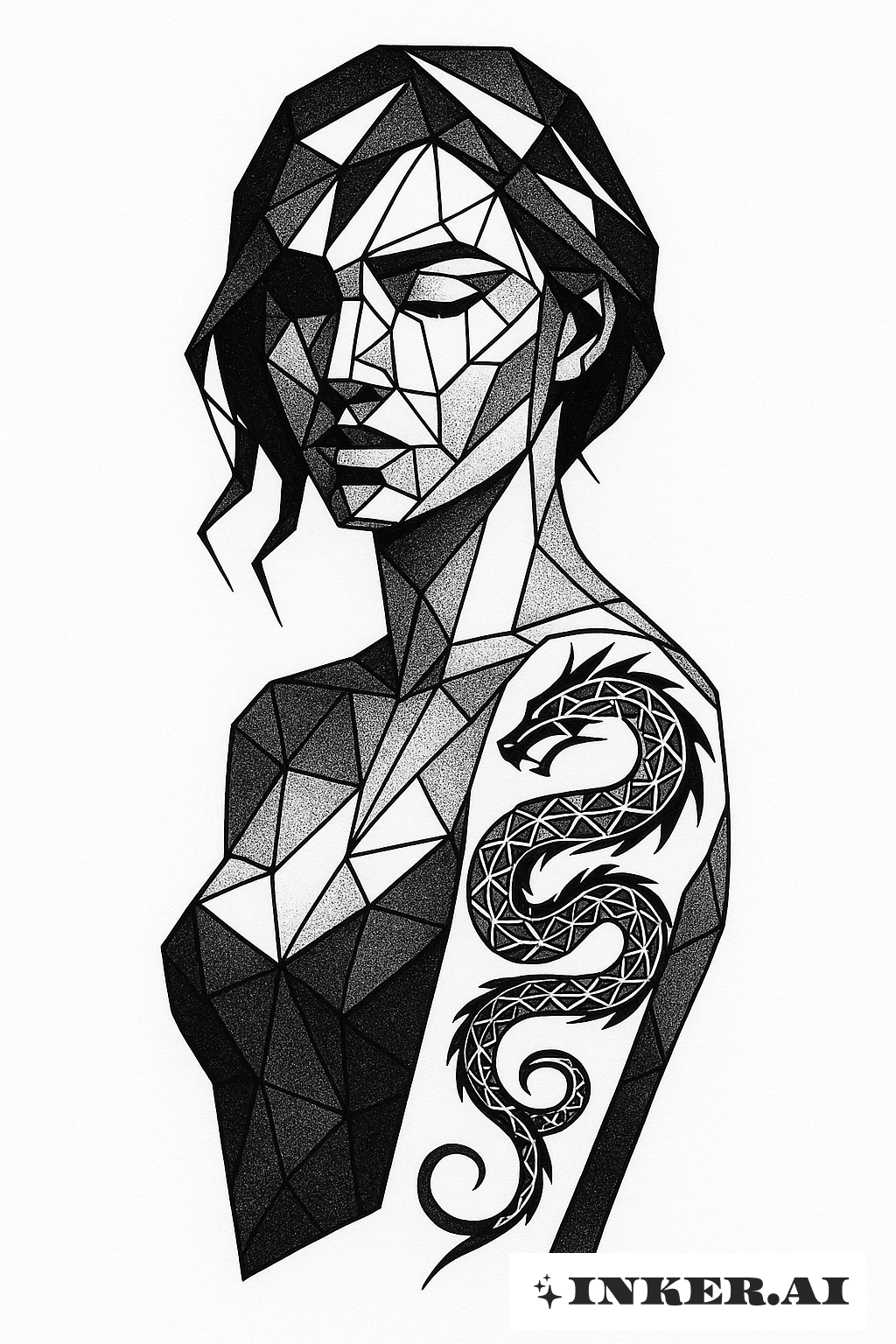 La Fille au Dragon dans des Formes Fracturées